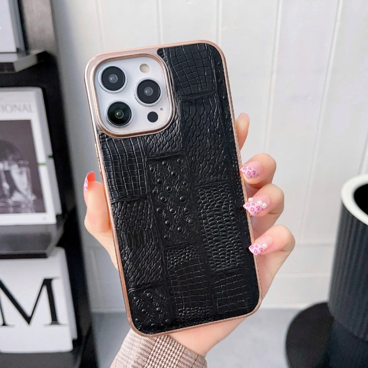 For iPhone 13 Pro Max Nano Electroplate Mahjong Texture Leather Phone Case(Black) Eurekaonline