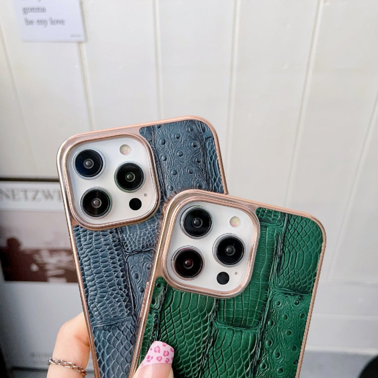For iPhone 13 Pro Max Nano Electroplate Mahjong Texture Leather Phone Case(Blue) Eurekaonline