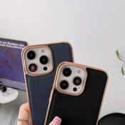 For iPhone 13 Pro Max Nano Electroplating Cross Texture Genuine Leather Phone Case(Black) Eurekaonline