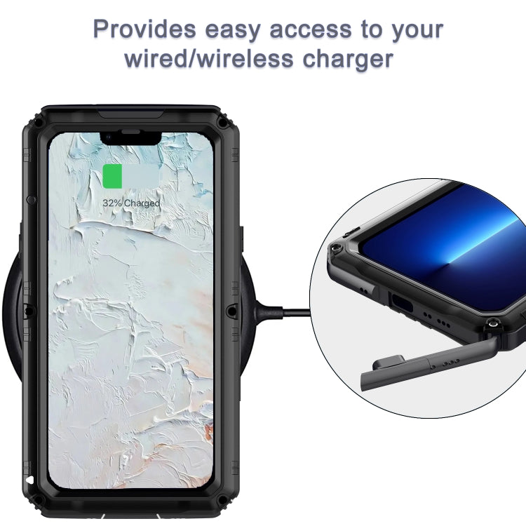 For iPhone 13 Pro Max Shockproof Waterproof Dustproof Metal + Silicone Phone Case with Screen Protector (Black) Eurekaonline
