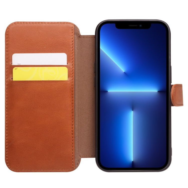 For iPhone 13 Pro QIALINO Magnetic Buckle Phone Leather Case with Card Slot (Brown) Eurekaonline