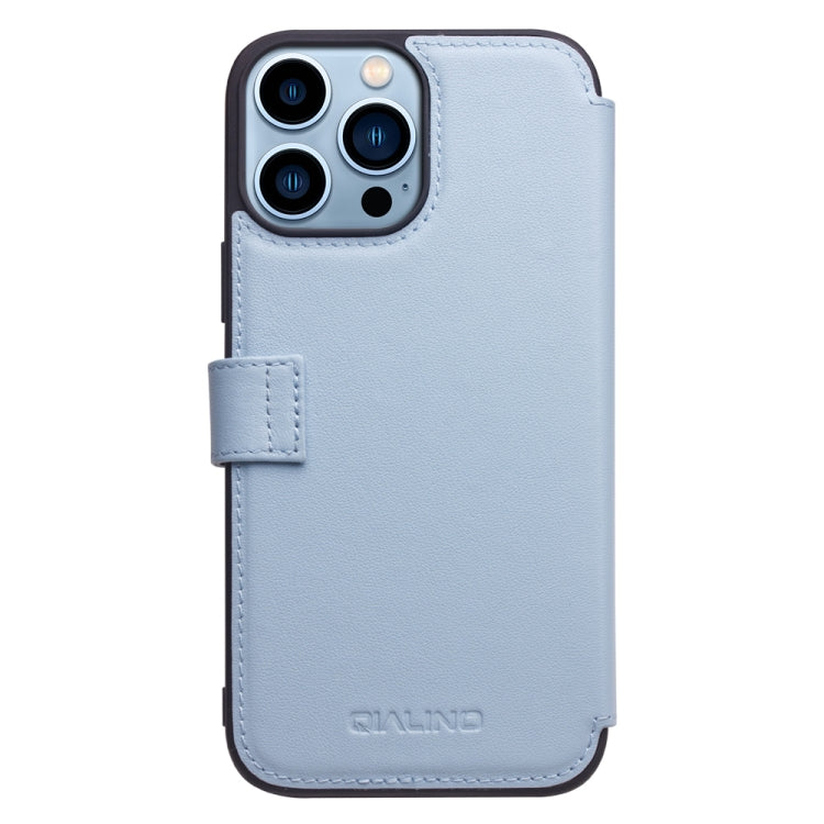 For iPhone 13 Pro QIALINO Magnetic Buckle Phone Leather Case with Card Slot (Sierra Blue) Eurekaonline