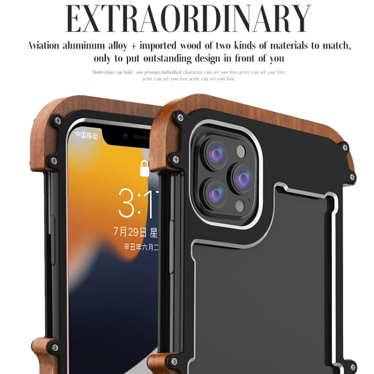 For iPhone 13 R-JUST Ironwood Man Shockproof Metal + Wood Bumper Protective Case Eurekaonline