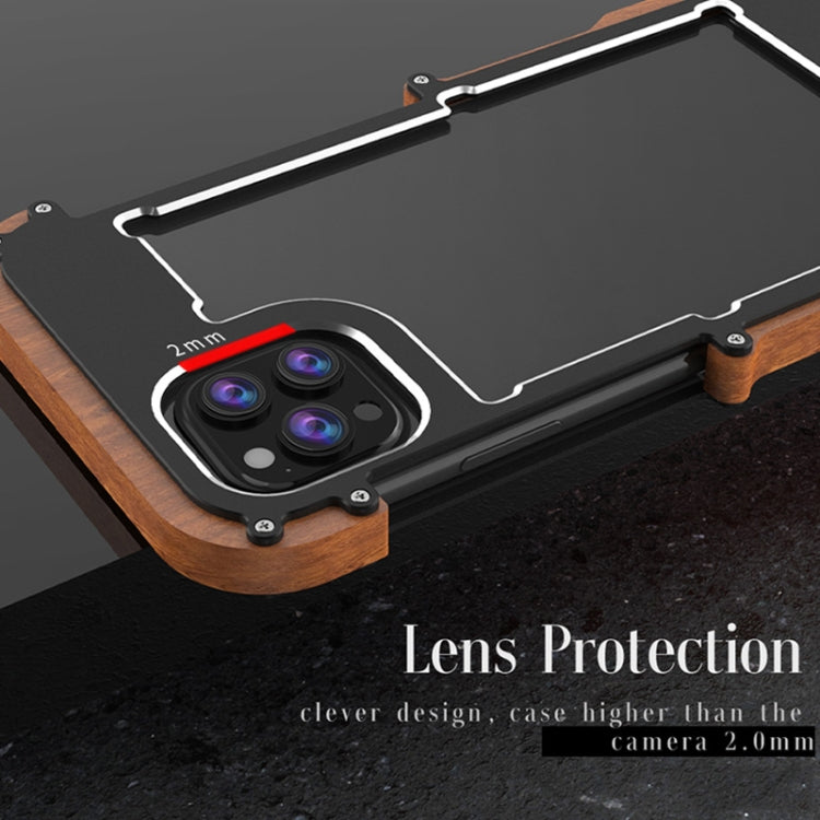 For iPhone 13 R-JUST Ironwood Man Shockproof Metal + Wood Bumper Protective Case Eurekaonline