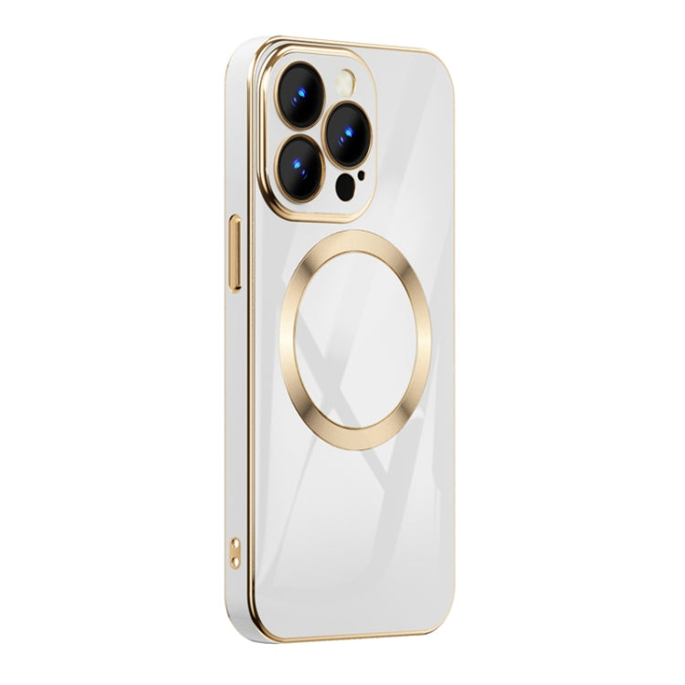 For iPhone 14 6D Gold Plated Magsafe Magnetic Phone Case (White) Eurekaonline