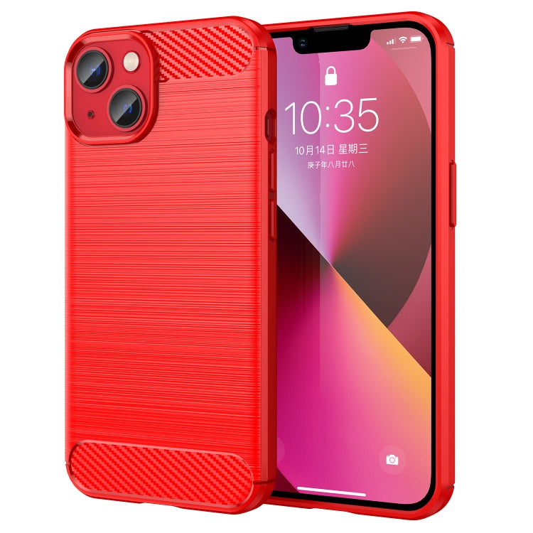 For iPhone 14 Brushed Texture Carbon Fiber TPU Phone Case (Red) Eurekaonline