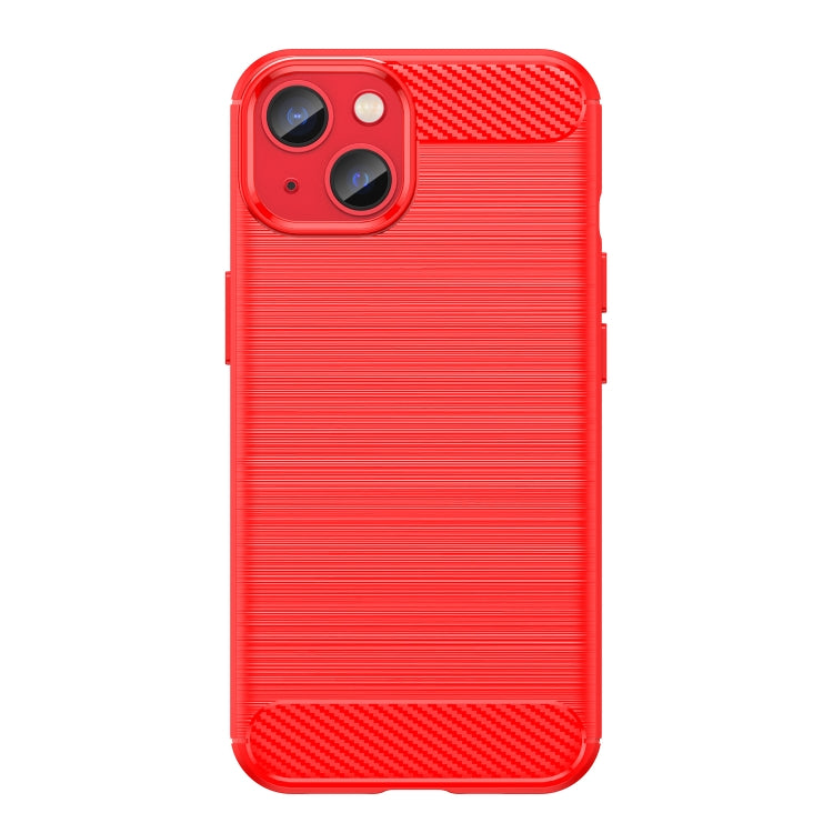 For iPhone 14 Brushed Texture Carbon Fiber TPU Phone Case (Red) Eurekaonline