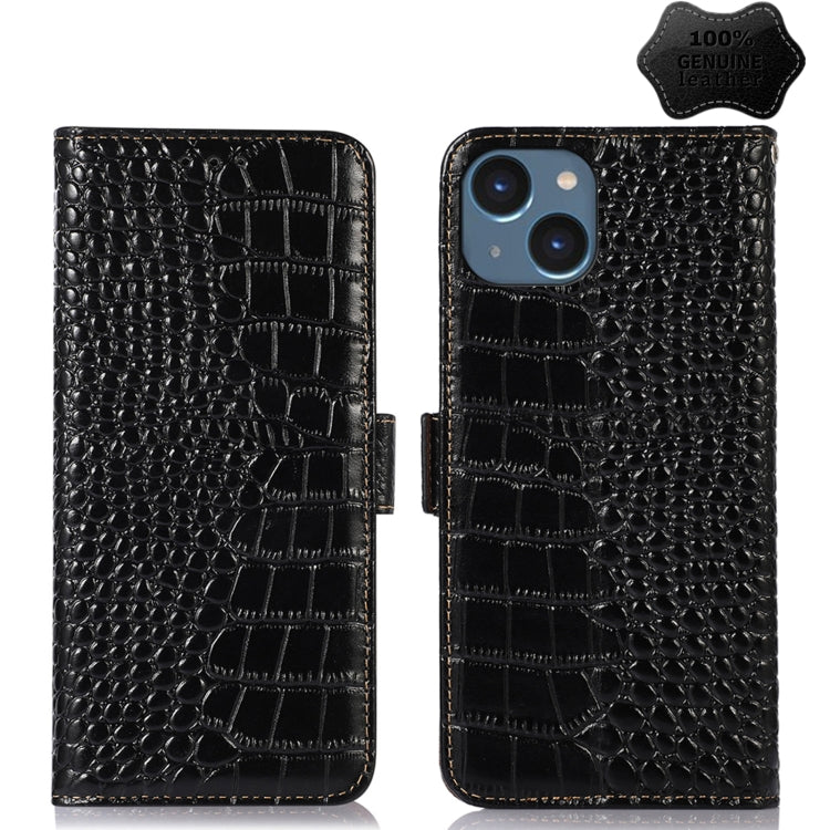 For iPhone 14 Crocodile Top Layer Cowhide Leather Phone Case (Black) Eurekaonline