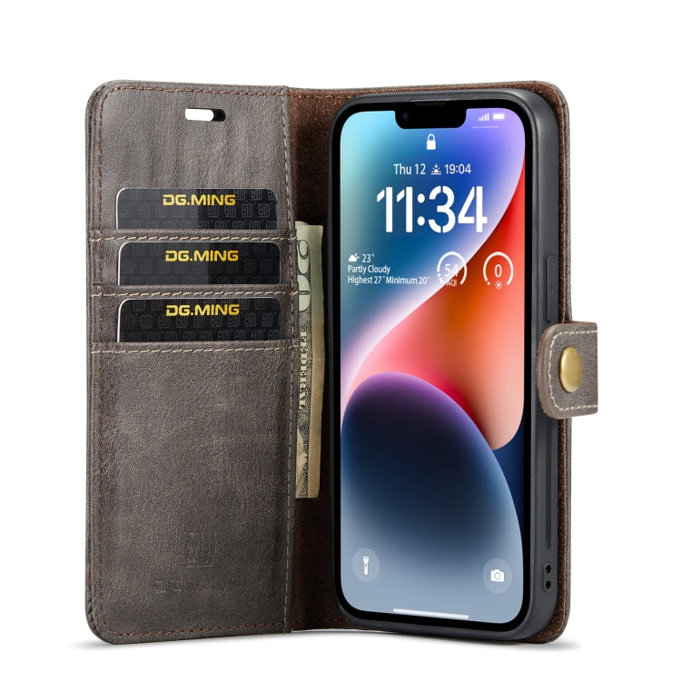 For iPhone 14 DG.MING Crazy Horse Texture Detachable Magnetic Leather Case(Grey) Eurekaonline