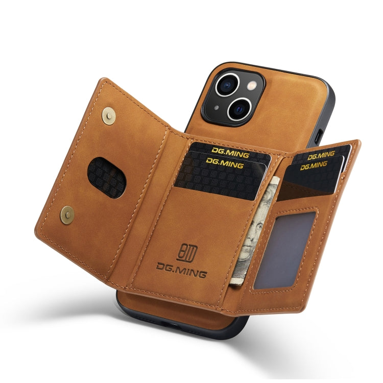 For iPhone 14 DG.MING M2 Series 3-Fold Card Bag Magnetic Leather Case(Brown) Eurekaonline