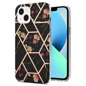 For iPhone 14 Electroplating Splicing Marble Flower Pattern TPU Shockproof Case (Black Flower) Eurekaonline