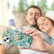 For iPhone 14 Electroplating Splicing Marble Flower Pattern TPU Shockproof Case (Blue Flower) Eurekaonline