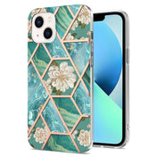 For iPhone 14 Electroplating Splicing Marble Flower Pattern TPU Shockproof Case (Blue Flower) Eurekaonline