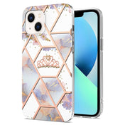 For iPhone 14 Electroplating Splicing Marble Flower Pattern TPU Shockproof Case (Crown) Eurekaonline