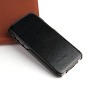 For iPhone 14 Fierre Shann Oil Wax Texture Vertical Flip PU Phone Case (Black) Eurekaonline