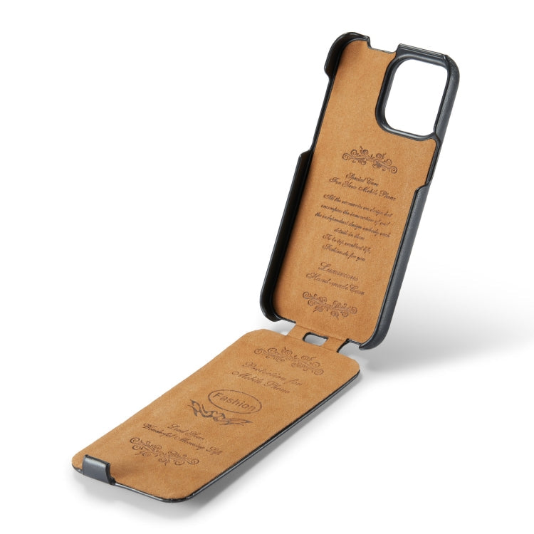 For iPhone 14 Fierre Shann Oil Wax Texture Vertical Flip PU Phone Case (Black) Eurekaonline