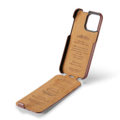 For iPhone 14 Fierre Shann Oil Wax Texture Vertical Flip PU Phone Case (Brown) Eurekaonline