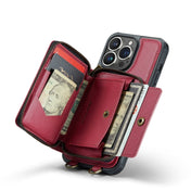 For iPhone 14 JEEHOOD C22 Series Zipper Wallet Phone Case with Long and Short Lanyard(Red) Eurekaonline