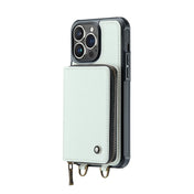 For iPhone 14 JEEHOOD C22 Series Zipper Wallet Phone Case with Long and Short Lanyard(White) Eurekaonline
