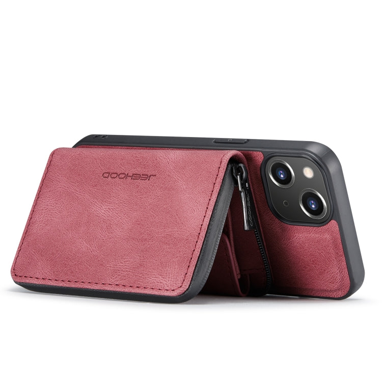For iPhone 14 JEEHOOD Magnetic Zipper Wallet Leather Phone Case (Red) Eurekaonline