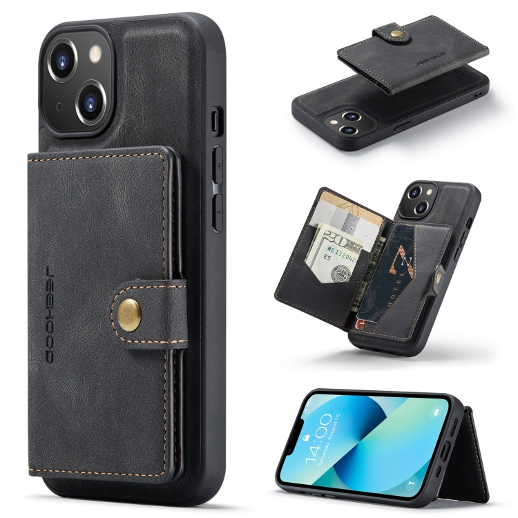 For iPhone 14 JEEHOOD Retro Magnetic Detachable Leather Phone Case (Black) Eurekaonline