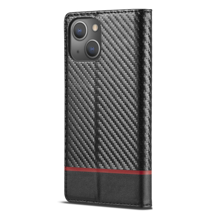 For iPhone 14 LC.IMEEKE Carbon Fiber PU + TPU Leather Case (Horizontal Black) Eurekaonline