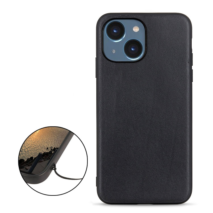For iPhone 14 Lambskin Texture Genuine Leather Phone Case (Black) Eurekaonline