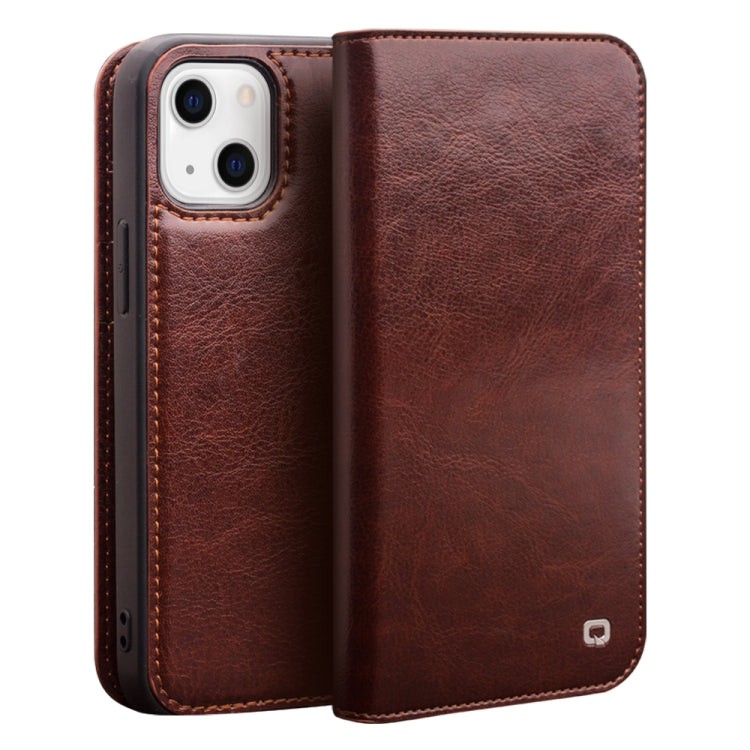 For iPhone 14 Plus QIALINO Horizontal Flip Leather Phone Case (Brown) Eurekaonline