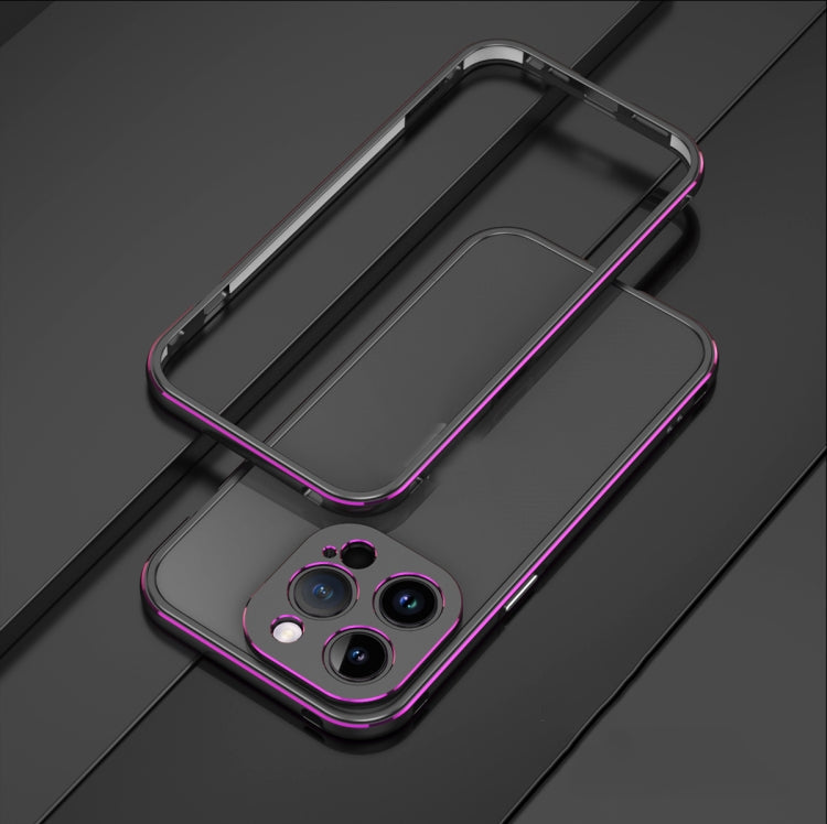 For iPhone 14 Pro Max Aurora Series Lens Protector + Metal Frame Phone Case (Black Purple) Eurekaonline