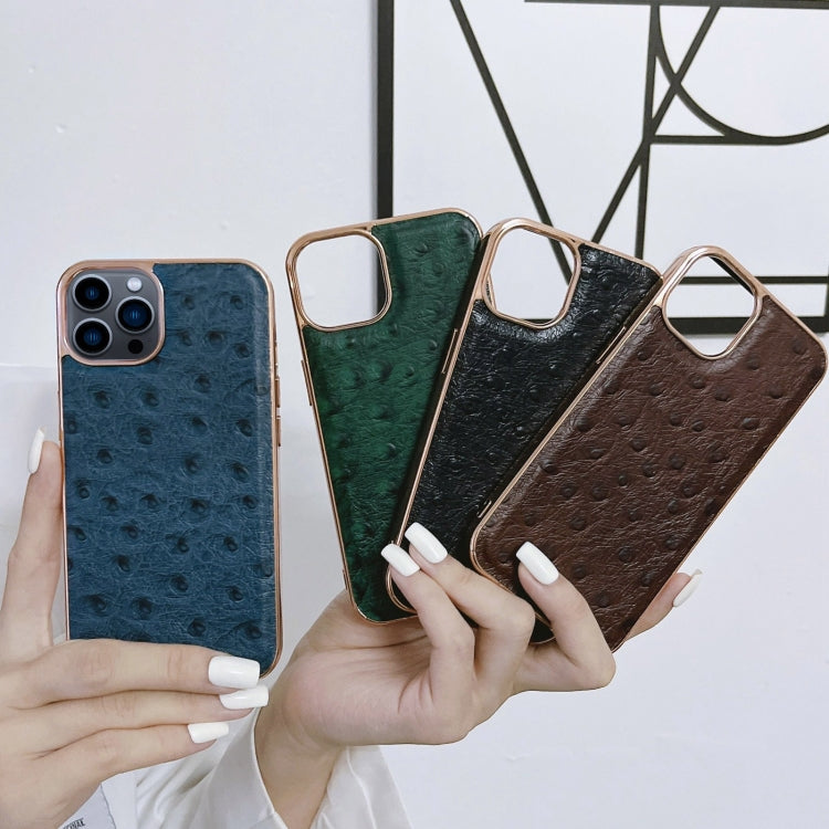 For iPhone 14 Pro Max Genuine Leather Ostrich Texture Nano Case (Black) Eurekaonline