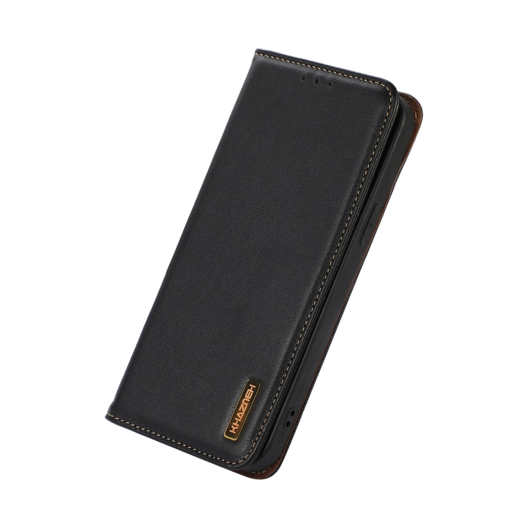 For iPhone 14 Pro Max KHAZNEH Nappa Top Layer Cowhide Leather Phone Case (Black) Eurekaonline