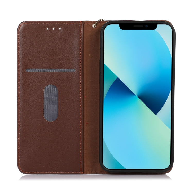 For iPhone 14 Pro Max KHAZNEH Nappa Top Layer Cowhide Leather Phone Case (Brown) Eurekaonline