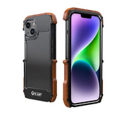 For iPhone 14 R-JUST Ironwood Generation Metal + Wood Phone Case Eurekaonline