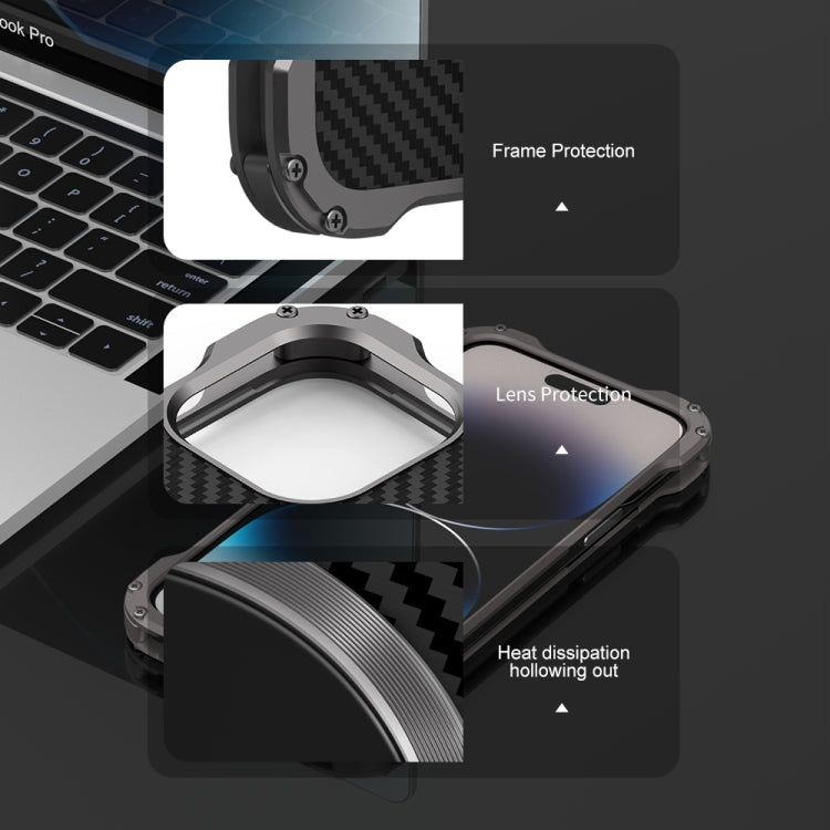 For iPhone 14 R-JUST RJ51 Hollow Shockproof Metal Phone Case (Dark Grey) Eurekaonline