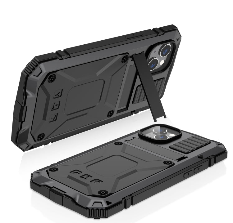 For iPhone 14 R-JUST Shockproof Waterproof Dust-proof Case with Holder (Black) Eurekaonline