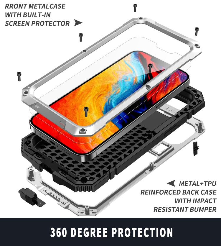 For iPhone 14 R-JUST Shockproof Waterproof Dust-proof Case with Holder (Silver) Eurekaonline
