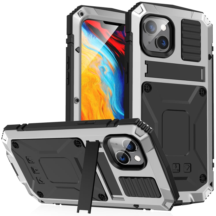 For iPhone 14 R-JUST Shockproof Waterproof Dust-proof Case with Holder (Silver) Eurekaonline
