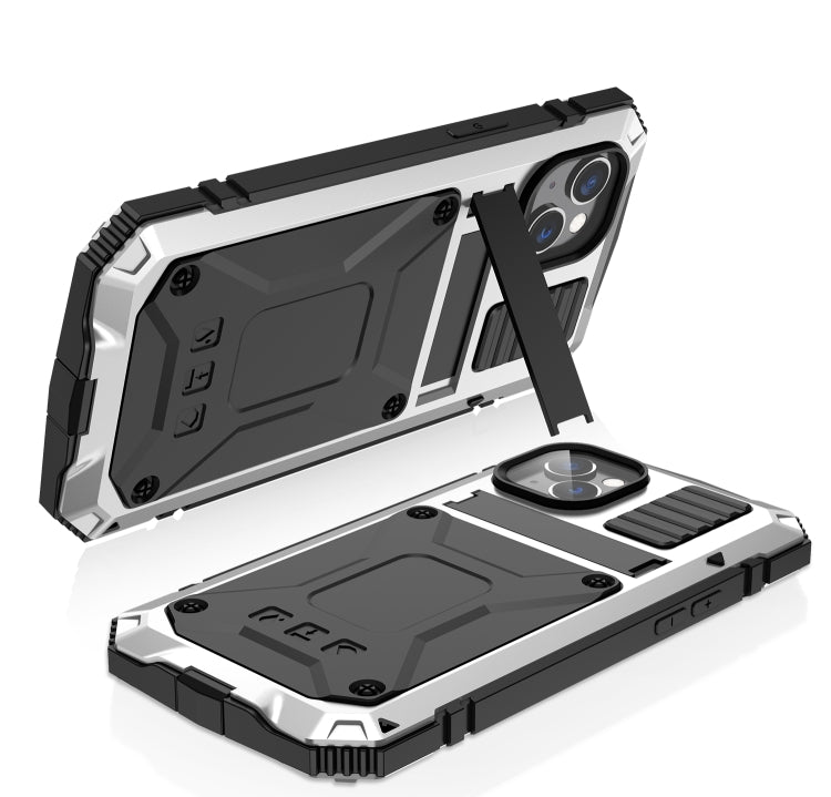 For iPhone 14 R-JUST Shockproof Waterproof Dust-proof Case with Holder (Silver) Eurekaonline