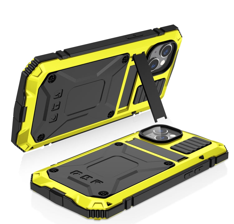 For iPhone 14 R-JUST Shockproof Waterproof Dust-proof Case with Holder (Yellow) Eurekaonline