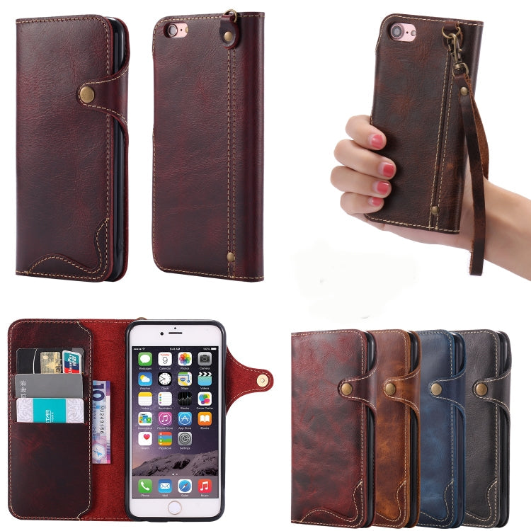 For iPhone 6 Denior Oil Wax Cowhide Magnetic Button Horizontal Flip Leather Case with Card Slots & Wallet(Black) Eurekaonline