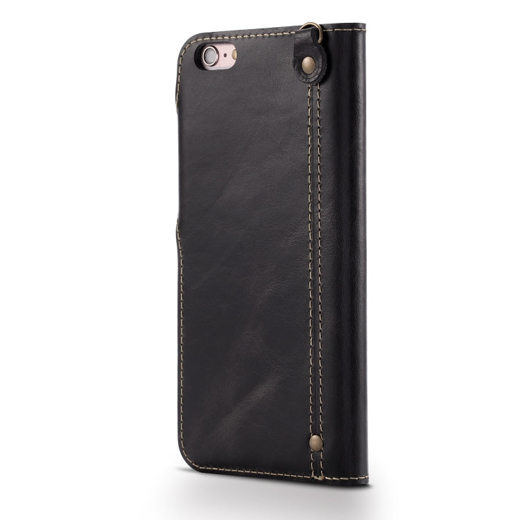 For iPhone 6 Denior Oil Wax Cowhide Magnetic Button Horizontal Flip Leather Case with Card Slots & Wallet(Black) Eurekaonline