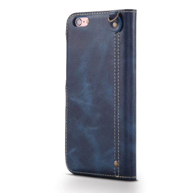 For iPhone 6 Plus / 6s Plus Denior Oil Wax Cowhide Magnetic Button Horizontal Flip Leather Case with Card Slots & Wallet(Dark Blue) Eurekaonline