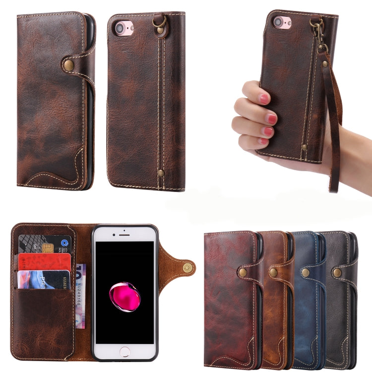 For iPhone 6 Plus / 6s Plus Denior Oil Wax Cowhide Magnetic Button Horizontal Flip Leather Case with Card Slots & Wallet(Dark Blue) Eurekaonline