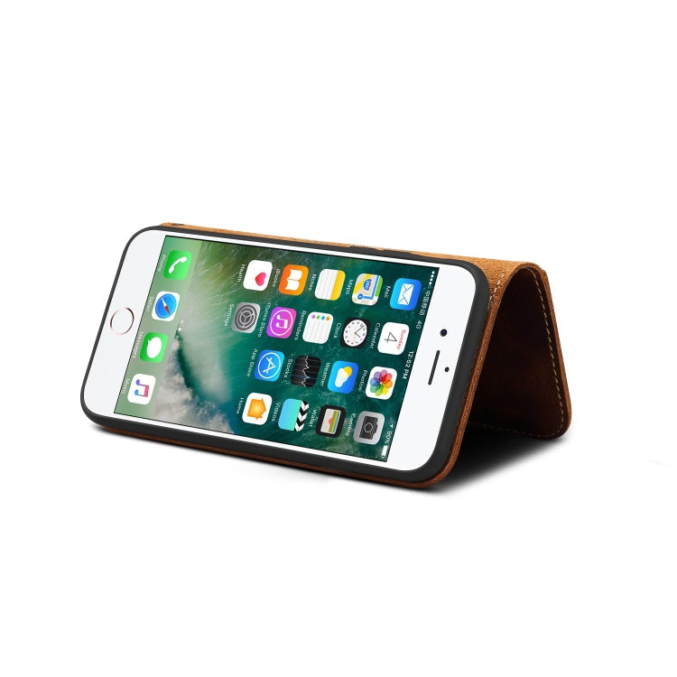 For iPhone 7 / 8 Denior Oil Wax Cowhide Magnetic Button Horizontal Flip Leather Case with Card Slots & Wallet(Black) Eurekaonline