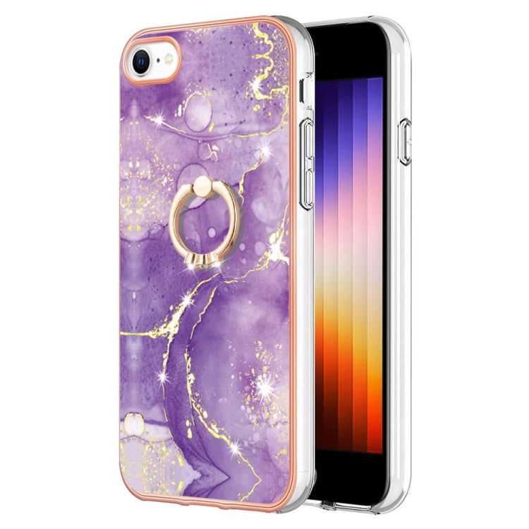 For iPhone SE 2022 / SE 2020 / 8 / 7 Electroplating Marble Pattern TPU Phone Case with Ring(Purple 002) Eurekaonline