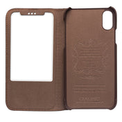 For iPhone X / XS QIALINO Lizard Texture Horizontal Flip Leather Case with Smart View Window & Sleep / Wake-up Function(Brown) Eurekaonline