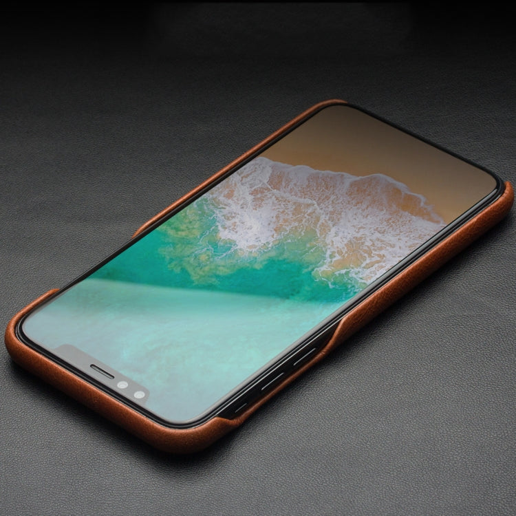 For iPhone X / XS QIALINO Shockproof Cowhide Leather Protective Case(Dark Brown) Eurekaonline