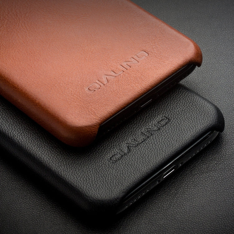 For iPhone X / XS QIALINO Shockproof Cowhide Leather Protective Case(Dark Brown) Eurekaonline