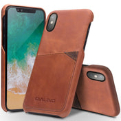 For iPhone X / XS QIALINO Shockproof Cowhide Leather Protective Case with Card Slot(Light Brown) Eurekaonline