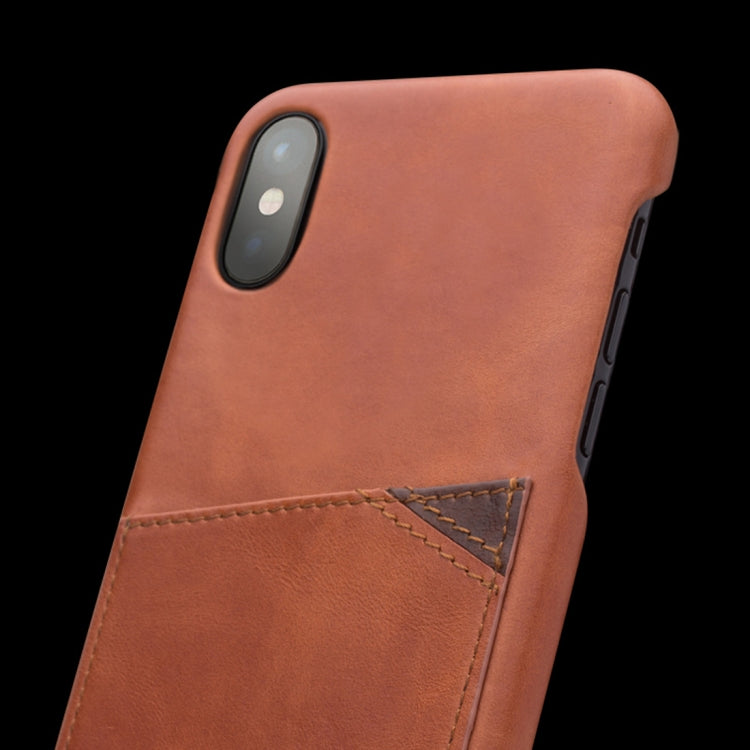 For iPhone X / XS QIALINO Shockproof Cowhide Leather Protective Case with Card Slot(Light Brown) Eurekaonline